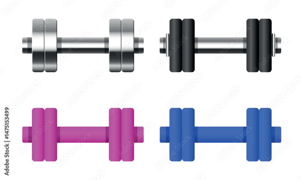 Dumbbell. Set of vector 3d dumbbells isolated on white background. Dumbbell. Set of vector 3d dumbbells isolated on white background.