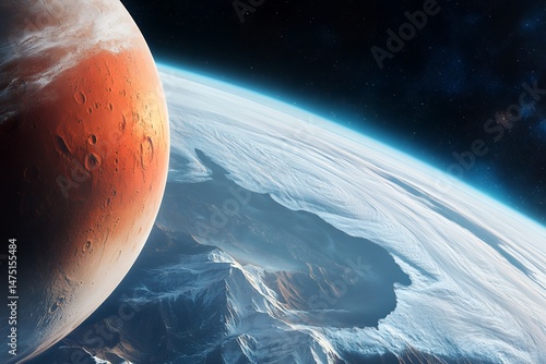 Majestic view of mars and its polar ice caps against deep space background