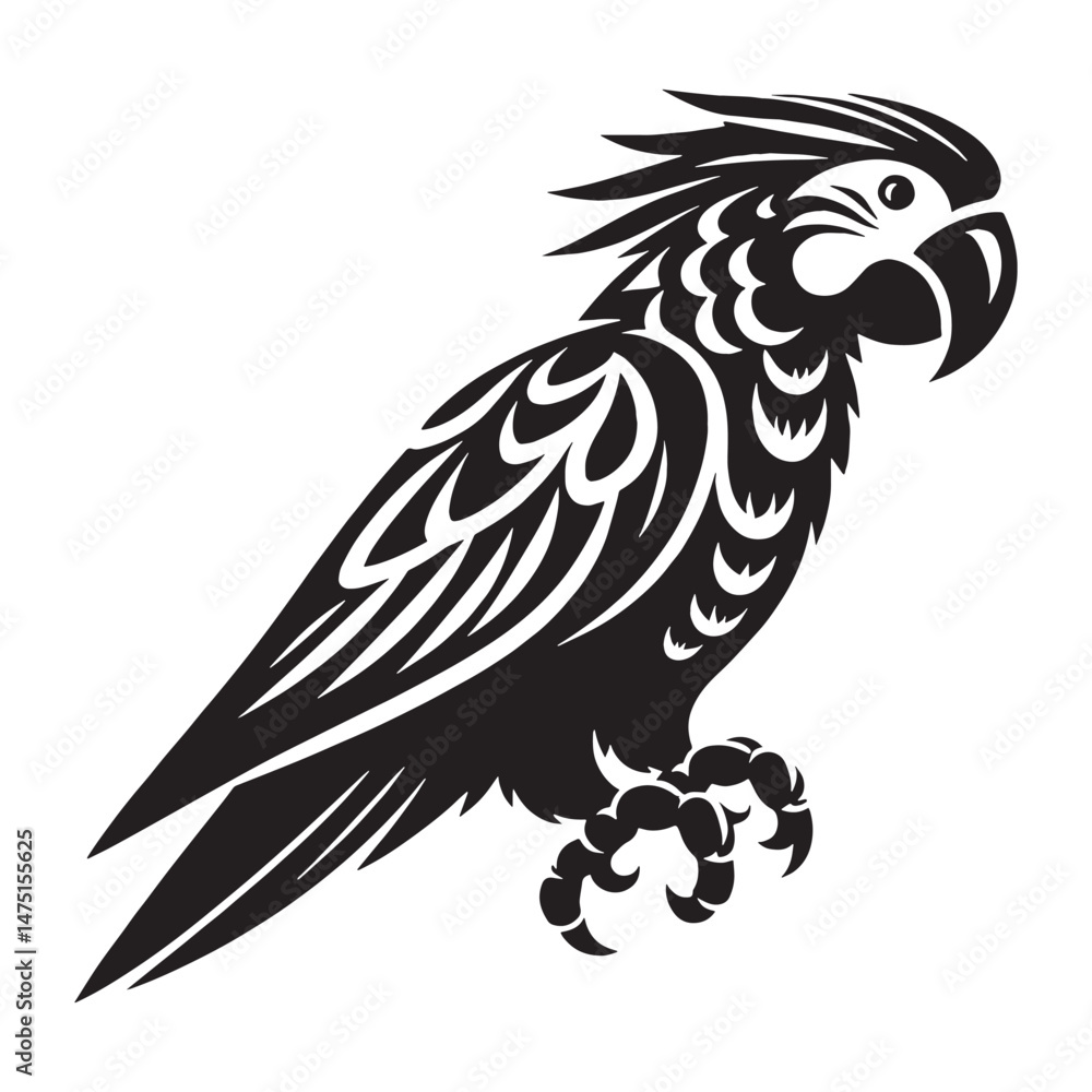 Obraz premium Jewel-Toned Parrot silhouette perched high – Parrot illustration – Minimalist Parrot vector – Bird silhouette