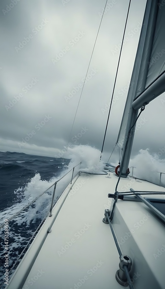 Fototapeta premium boat is sailing in the ocean on a cloudy day