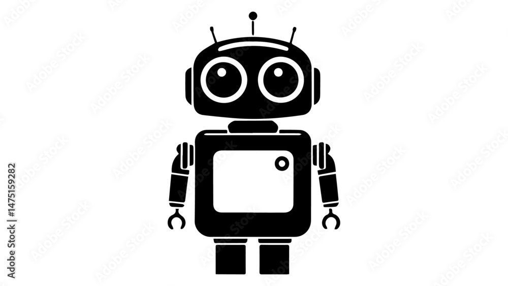 simple cute eyes black and white robot shape vector silhouette illustration simple cute eyes black and white robot shape vector silhouette illustration
