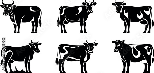 Cow Silhouettes: a captivating arrangement of a cow silhouette design with varied styles and appearances. 
