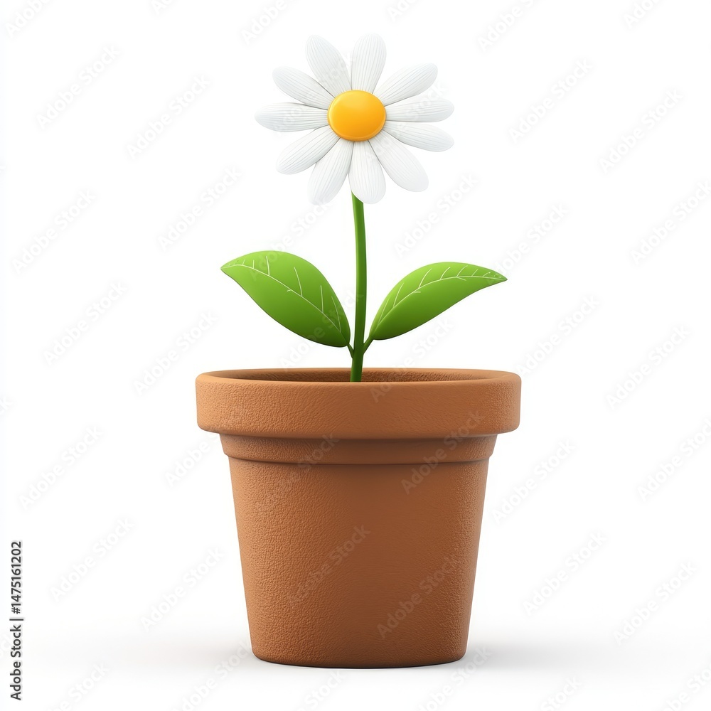 Fototapeta premium A cheerful, stylized daisy plant in a terracotta pot.