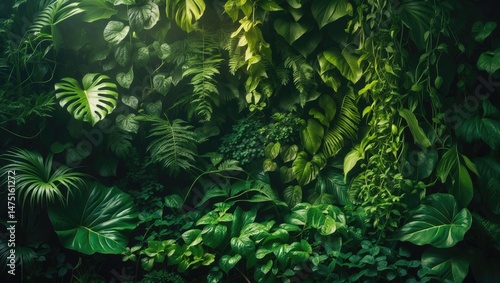 Attractive nature display of a vertical garden with vibrant green leaves