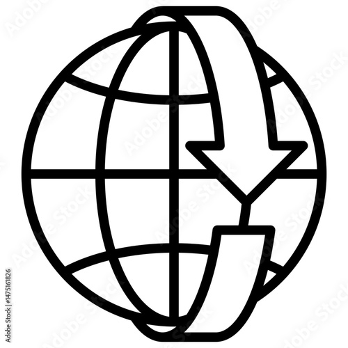Globe with red arrows indicating vertical lines, symbolizing the longitude system used in global navigation