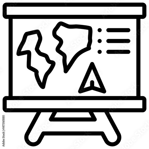 Board with map display for geography education or classroom settings