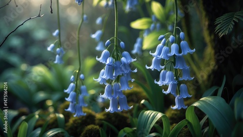 Fototapeta Naklejka Na Ścianę i Meble -  Close-up of purple blue flowers including bluebells and hyacinths in spring garden