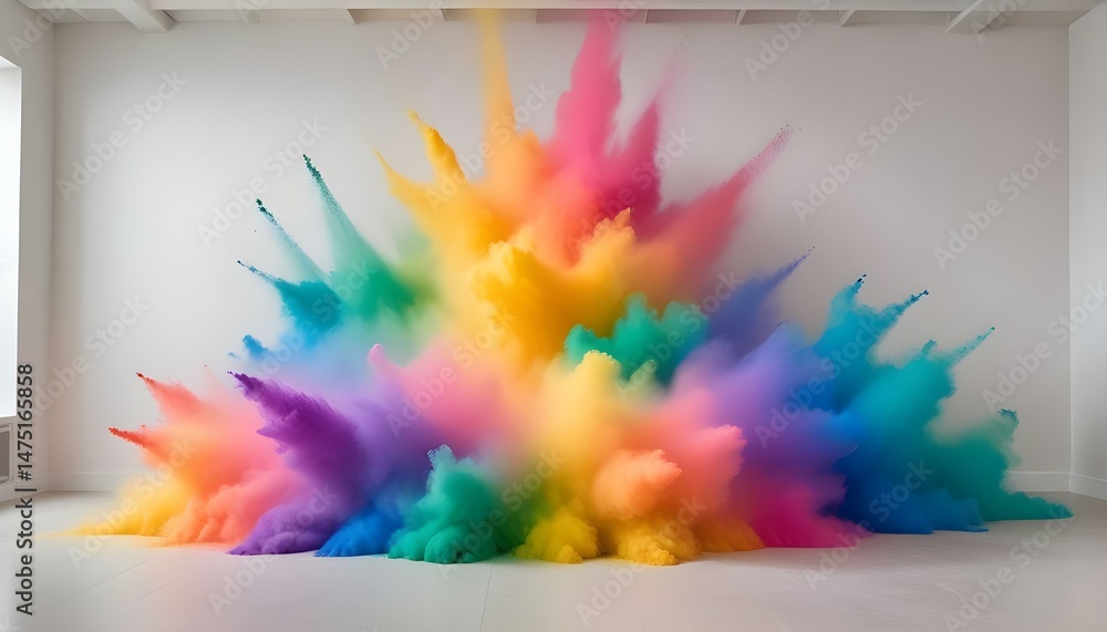Obraz premium A vibrant explosion of colorful powder creates a dynamic and captivating abstract art piece.