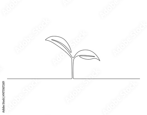 Little plant sprout outline drawing illustration. Continuous line draw of international day for biological diversity vector