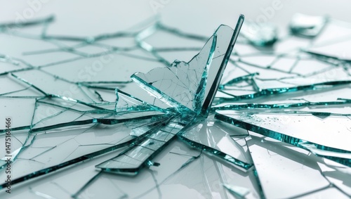 Damaged glass and vandalism aftermath on vehicle with dark tone
