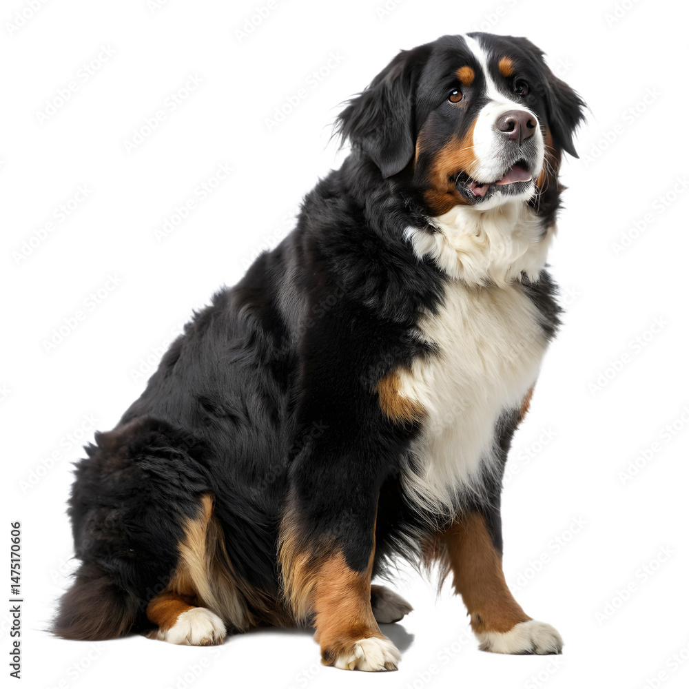Bernese Mountain Dog Sitting: A majestic Bernese Mountain Dog, with its signature tri-color coat, sits attentively, showcasing its loyal and gentle nature. Bernese Mountain Dog Sitting: A majestic Bernese Mountain Dog, with its signature tri-color coat, sits attentively, showcasing its loyal and gentle nature.