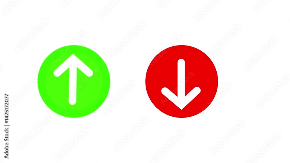 Animation of a green upward arrow and red downward arrow on a white background. Animation of a green upward arrow and red downward arrow on a white background.