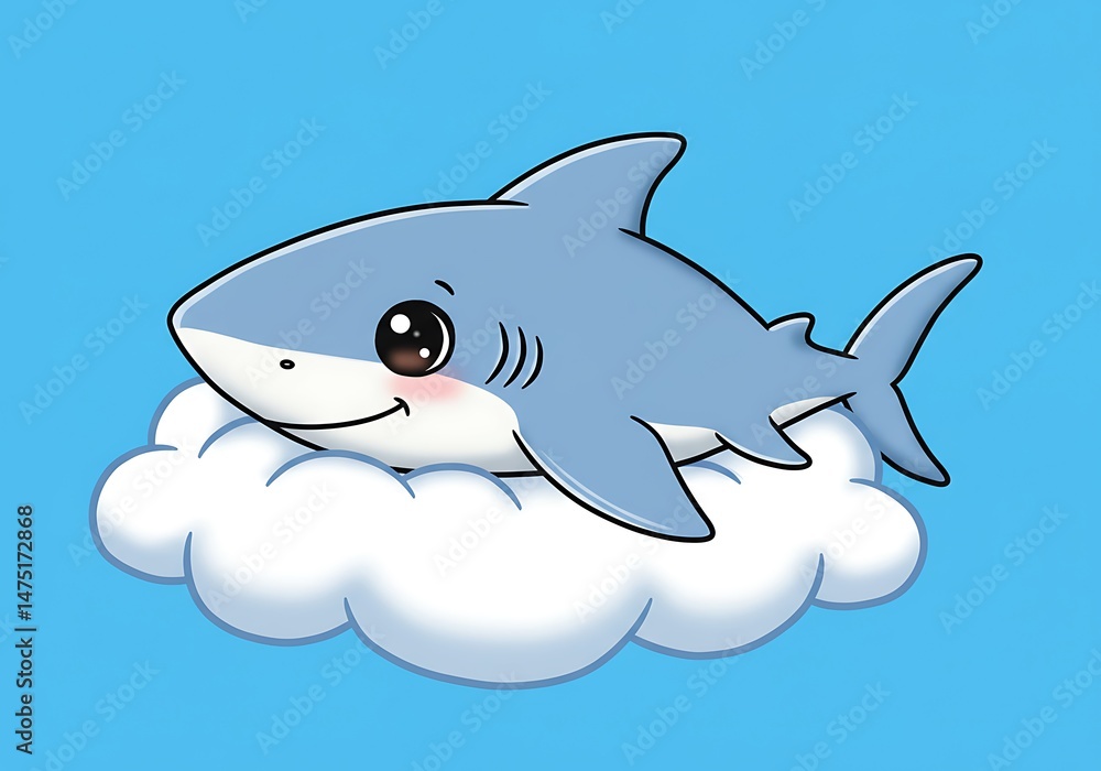 Obraz premium Smiling Cartoon Shark on Cloud