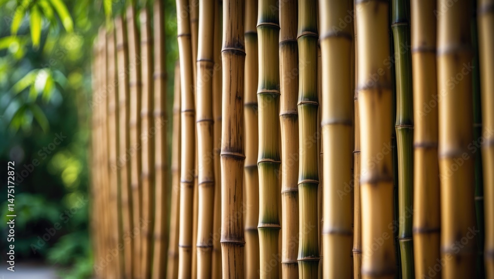 Fototapeta premium Textured bamboo wall and fence design showcasing tropical and oriental themes