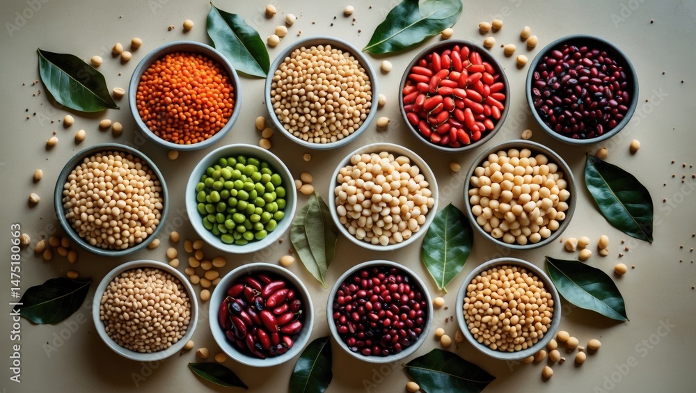 Legumes Variety, Overhead Perspective on Background. Lentils, Soybeans, Chickpeas, Red Kidney Beans, Black-Eyed Peas, Array of Pulses. Legumes Variety, Overhead Perspective on Background. Lentils, Soybeans, Chickpeas, Red Kidney Beans, Black-Eyed Peas, Array of Pulses.