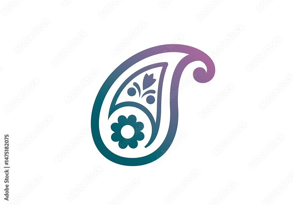 Obraz premium Teal Paisley Icon with Floral Motif