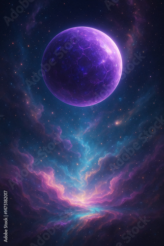 Celestial event cosmic phenomenon outer space digital art ethereal atmosphere wide-angle view mystical universe