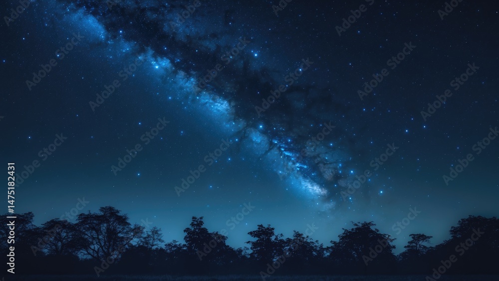 Fototapeta premium Grainy long exposure image of Milky Way and tree silhouette at National Park