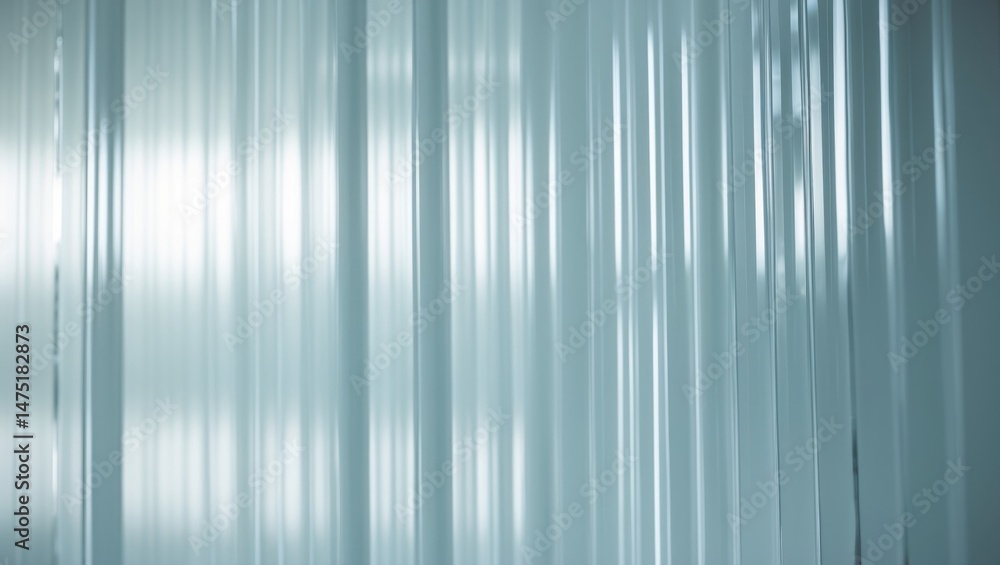 Obraz premium Modern White Glass Wall with Vertical Stripes and Reflective Surface in a City Building