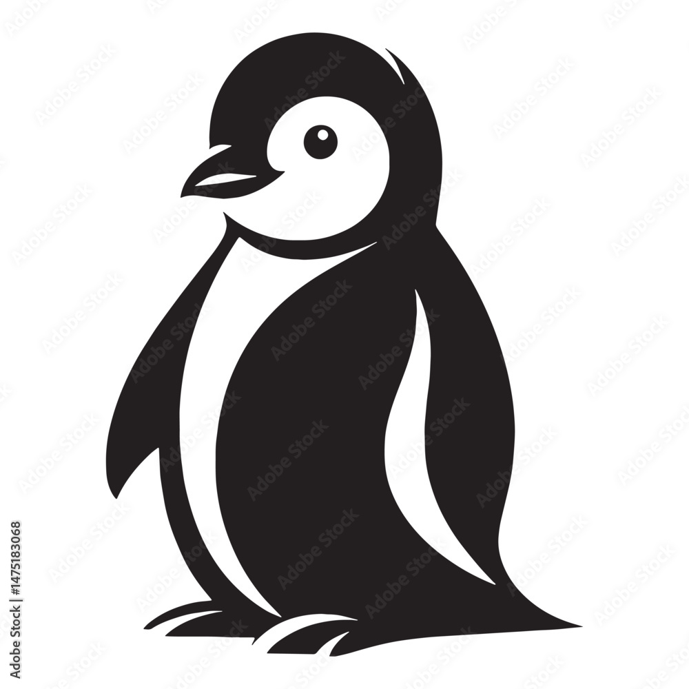 Fototapeta premium Focused Penguin silhouette with sharp elegance – Penguin illustration – Minimalist Penguin vector – Bird silhouette