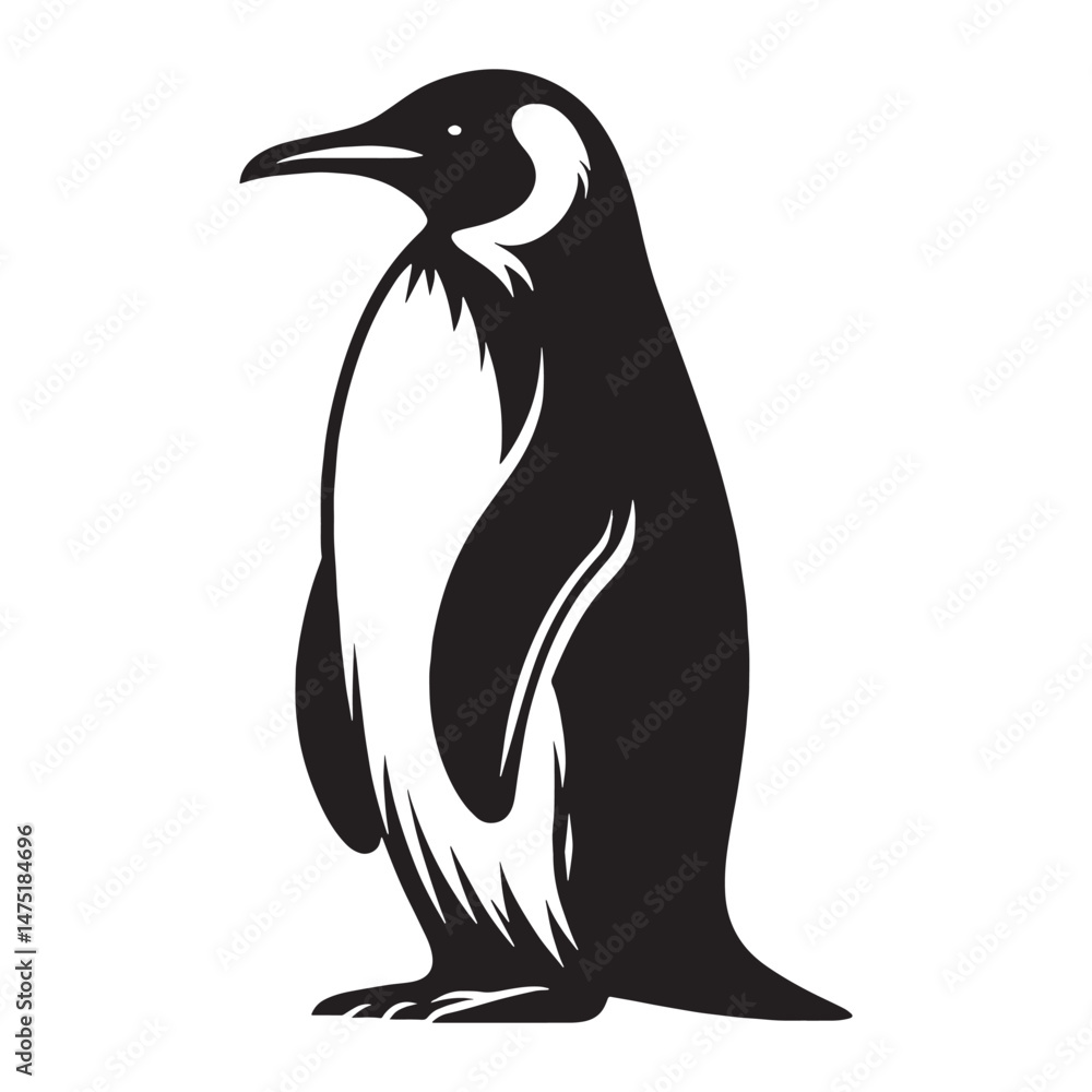 Naklejka premium Dancing Penguin silhouette on icy grounds – Penguin illustration – Minimalist Penguin vector – Bird silhouette