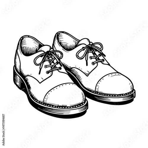 Classic black and white dress shoes illustration on a plain background  