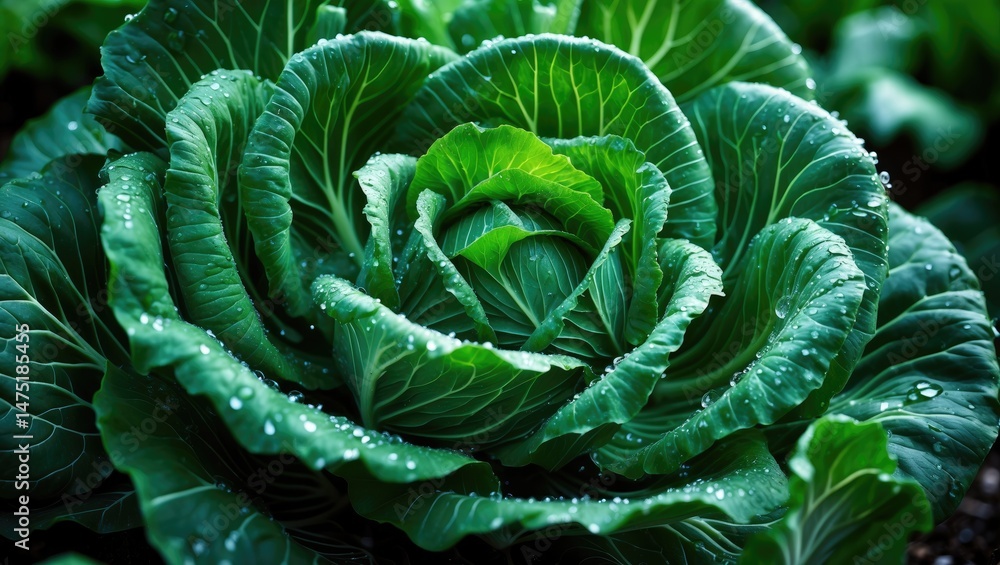 Obraz premium Detailed view of a cabbage plant emphasizing fresh ingredients and garden cultivation