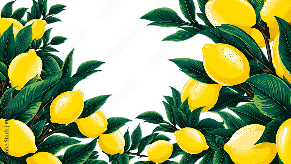 Collection of lemon branch vectors with detailed fruits and leaves, presented on a white background for a fresh botanical look