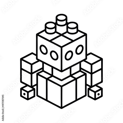 Mega Blok Outline Line Art Vector Drawing