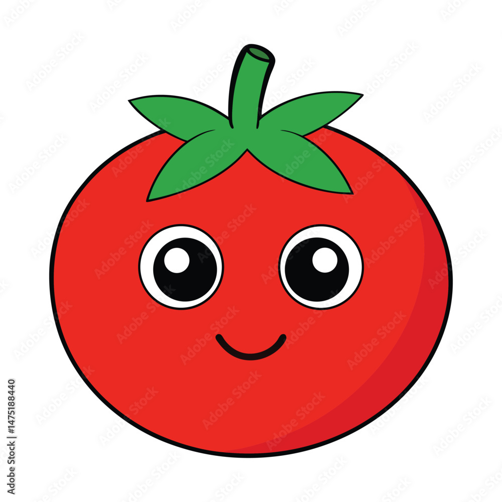 Cute Cartoon Tomato with Smiling Face – Flat Vector Illustration Cute Cartoon Tomato with Smiling Face – Flat Vector Illustration