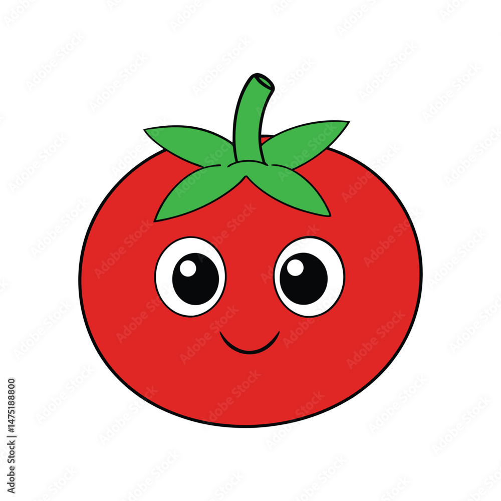 Cute Cartoon Tomato with Smiling Face – Flat Vector Illustration Cute Cartoon Tomato with Smiling Face – Flat Vector Illustration