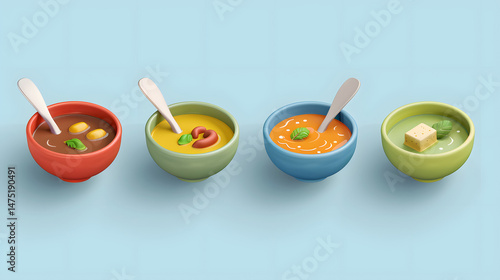 Assorted Soups in Bowls