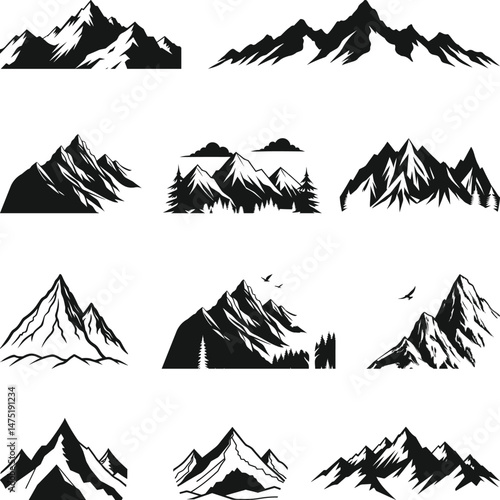 Mountains Svg Bundle, Mountain Hand Drawn Silhouette, Outdoor Adventures SVG