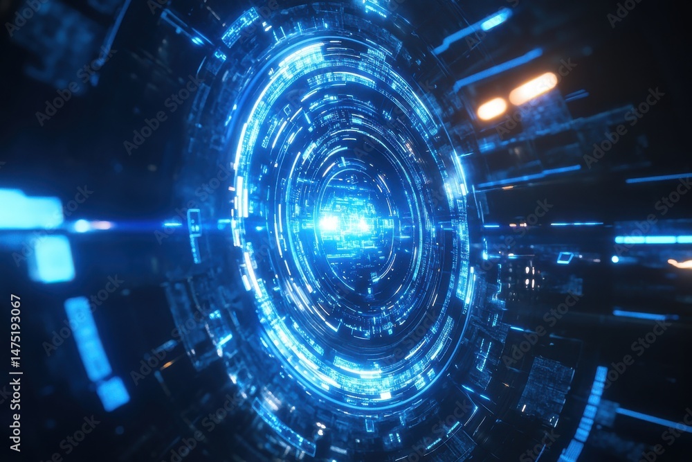 Futuristic Blue Holographic Interface with Cyberpunk Glow and Symmetry Futuristic Blue Holographic Interface with Cyberpunk Glow and Symmetry
