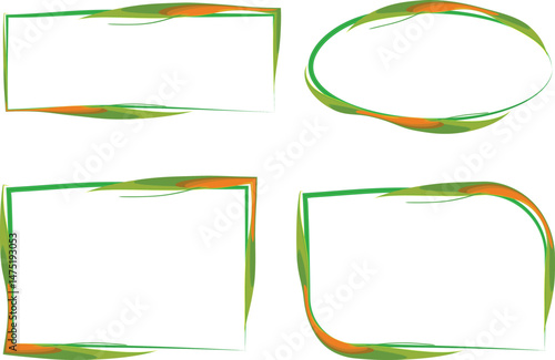 green orange colored abstract irregular curved art frames set