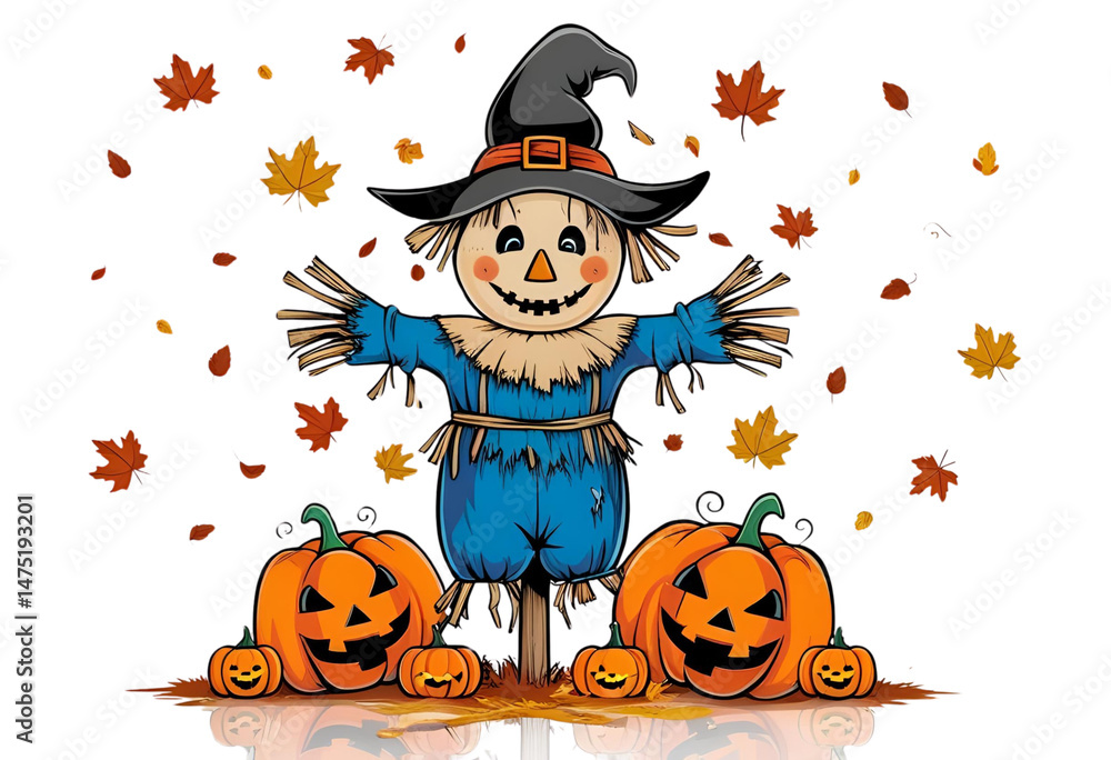 Fototapeta premium Halloween scarecrow standing spooky and festive, perfect for seasonal yard decoration