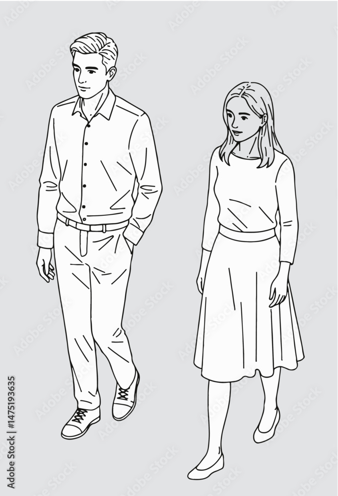 man and woman walking_Axonometric view man and woman walking_Axonometric view