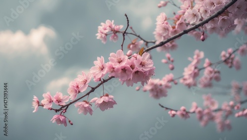 Springtime Wild Cherry Tree with Blossoms and Petals