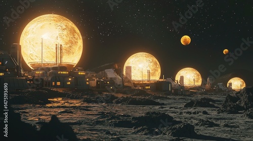 Lunar structures illuminated by large suns. photo