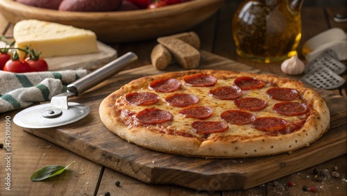 Pepperoni Pizza on Rustic W...