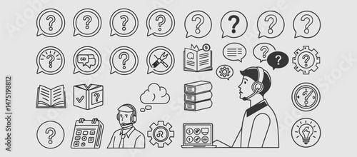 Set of Question and Confusion Related Line Icons. Outline Symbol Collection, Editable Stroke. speech bubble question mark icon sign vector.