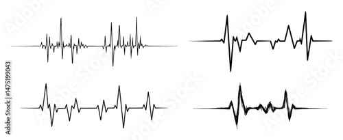 sound wave and heartbeat line set in minimal vector outline style