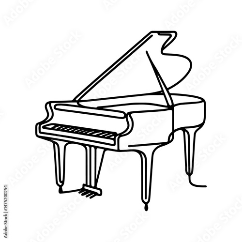 grand piano in minimal continuous line black and white vector style