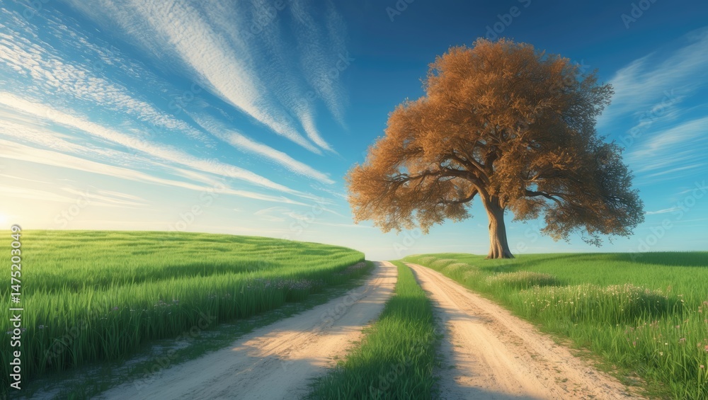 Obraz premium Winding country road amidst cultivated land and foliage