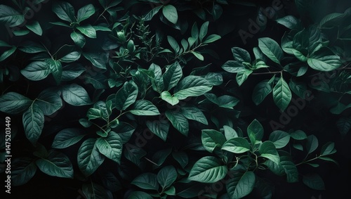 Wallpaper Mural Botanical wallpaper backdrop with a close-up of dark green bush leaves Torontodigital.ca