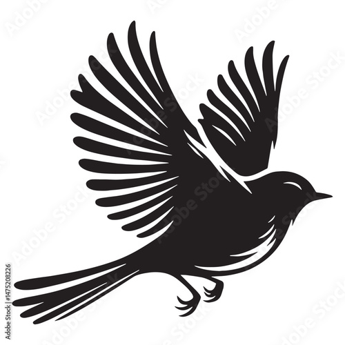 Cheerful Robin silhouette amidst blooming flowers – Robin illustration – Minimalist Robin vector – Bird silhouette

