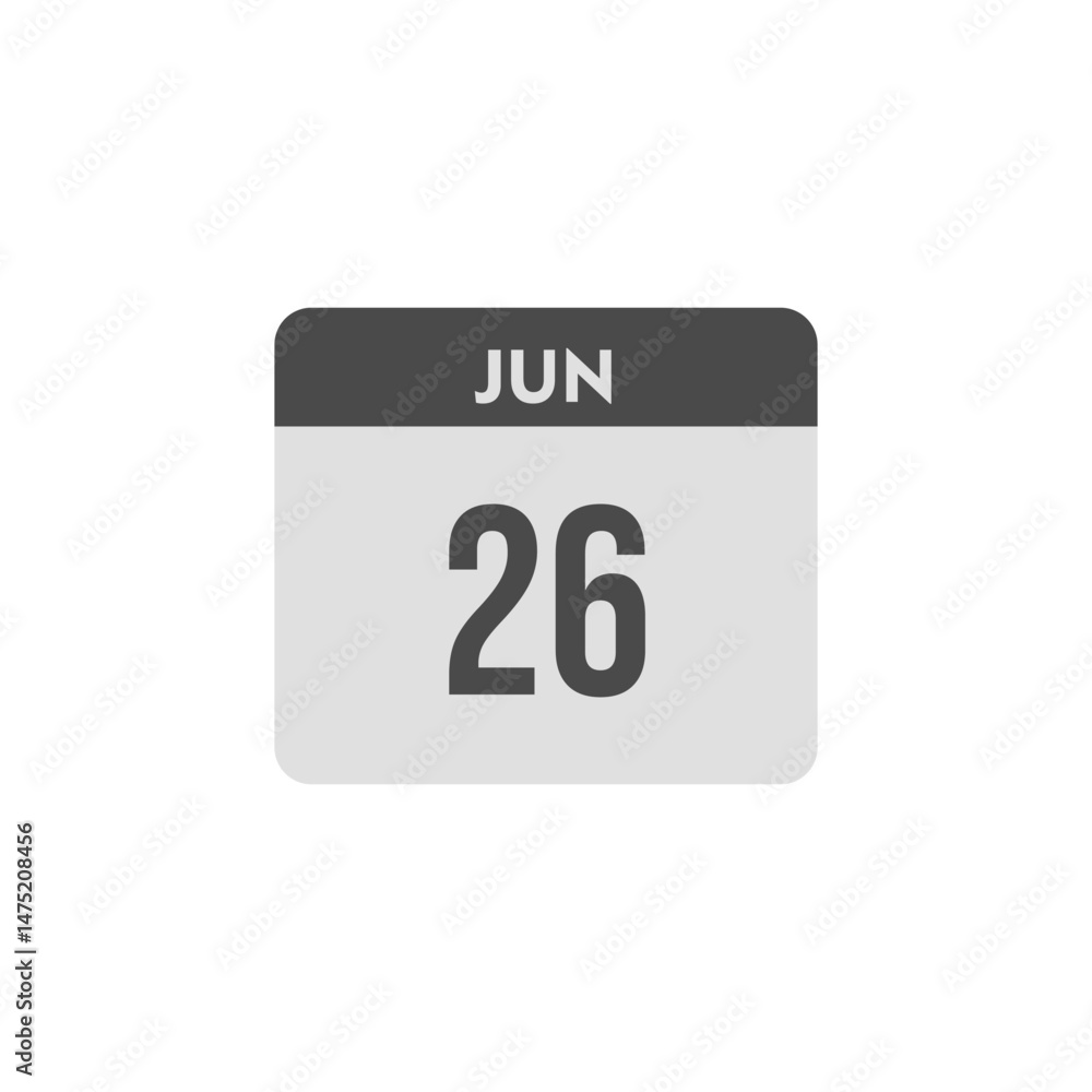 calender icon, 26 june icon with white background calender icon, 26 june icon with white background