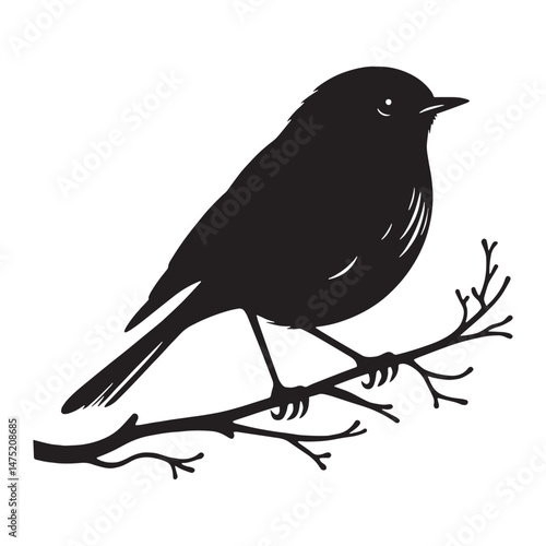 Joyful Robin silhouette in the early morning light – Robin illustration – Minimalist Robin vector – Bird silhouette

