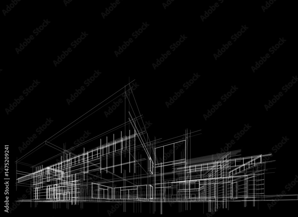 Architectural drawing of a house 3d rendering Architectural drawing of a house 3d rendering