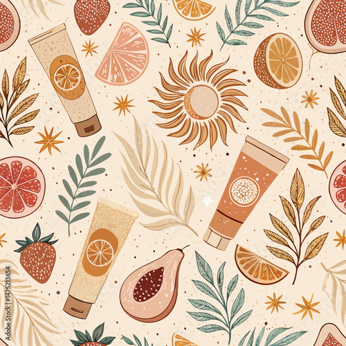 Seamless sun-kissed skin background in gentle peach and bronze tones, celebrating radiant summer beauty and skincare 